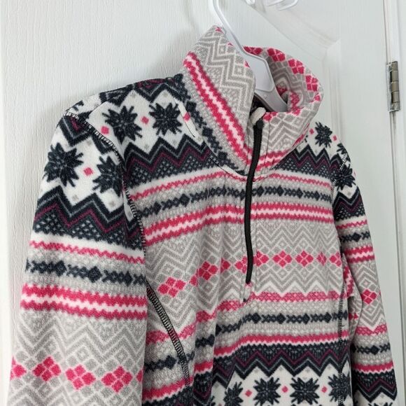 FLEECE Nordic Print Quarter Zip Pull Sweatshirt XS C5 - Picture 4 of 6